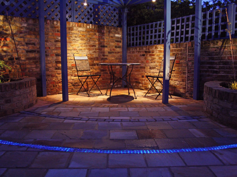 Vibrant but relaxing town garden - at night