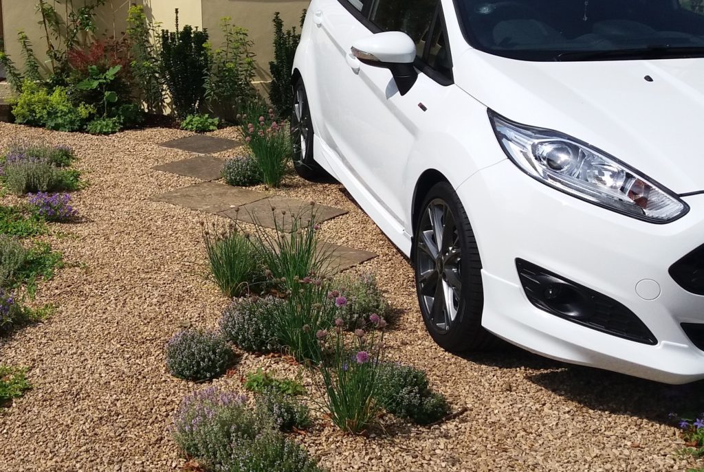 Car on planted front garden